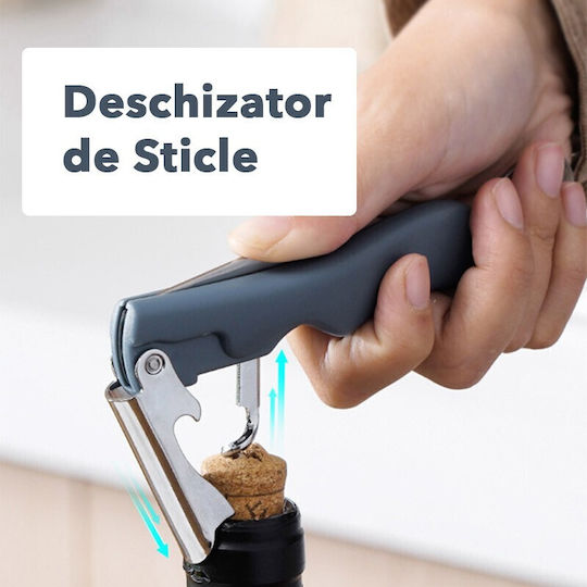 Tirbușon De Plută 4 În 1 Alista Home Deschizător Multifuncțional De Sticle Oțel Inoxidabil Mâner Antiderapant 13,5 X 4 Cm Albastru