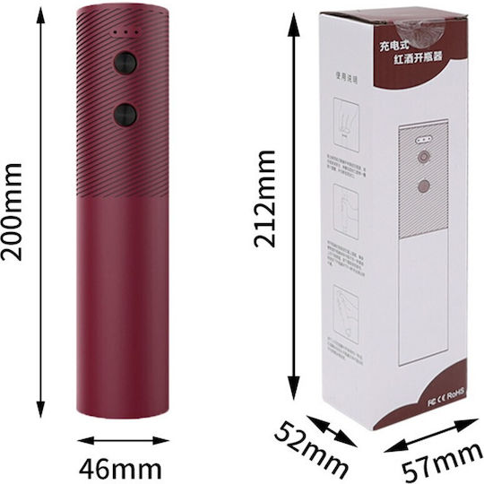 Tirbușon Electric Alista Home Deschizător De Sticle Pentru Vin Generația Nouă Uz Casnic Usb Reîncărcabil 20 X 4,6 Cm Roșu