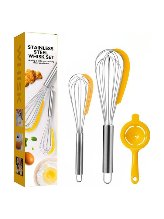 Set 3 Küchenutensilien Alista Home 2 Schneebesen 1 Eiertrenner Edelstahl Silikon Gelb