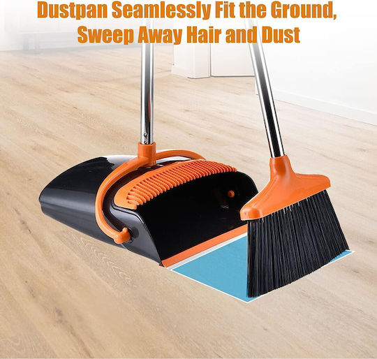 Set Mătură și Fară Mâner Alista Home Pentru Uz Casnic Plastic Oțel Portocaliu Negru Depozitare Verticală 26x25.5x83 Cm