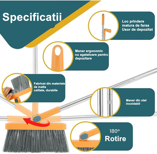 Set Mătură Cu Farăș Demontabil Mâner Alista Home Perie Dinți Curățare Mătură Rotațională Pliabilă Oțel Inoxidabil Polipropilenă Portocaliu