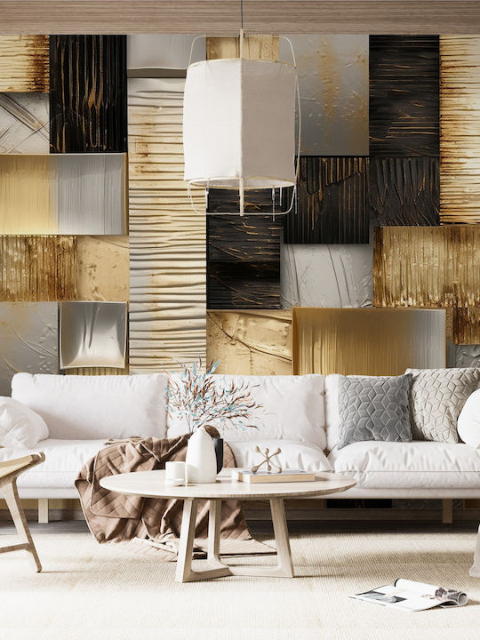 Industrielle Dreidimensionale Geometrische Gold Schwarz Grau Moderne Tapeten