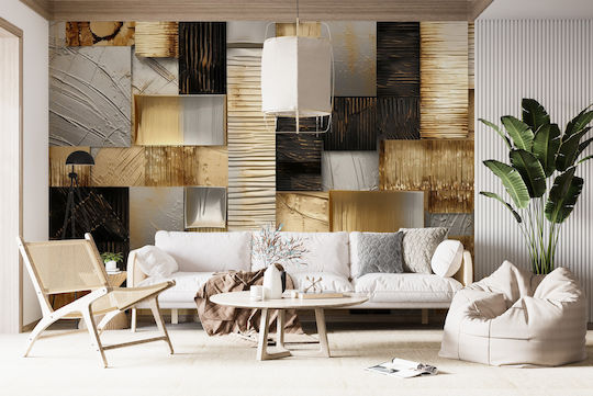 Industrial 3D Geometric Gold Black Grey Contemporary Style Wallpapers