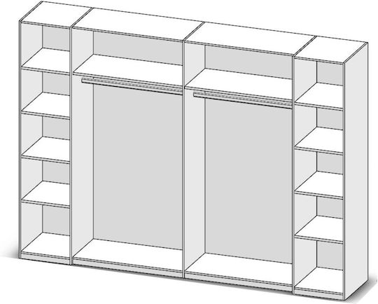 Prato Τετράφυλλη Ντουλάπα Συρόμενη 270x60x210cm Λευκή