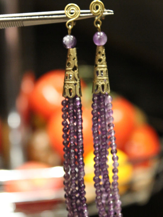 Dangling Earrings Natural Amethyst Stones Brass 3