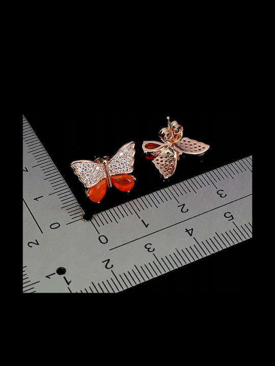 4 Silver Earrings Delicate Zircon Orange Natural Opal Butterfly