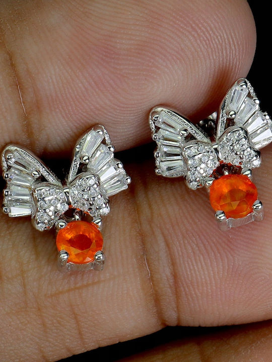 Songea Cercei Argint 925 4 Delicați Zircon Portocalii Opale Naturale