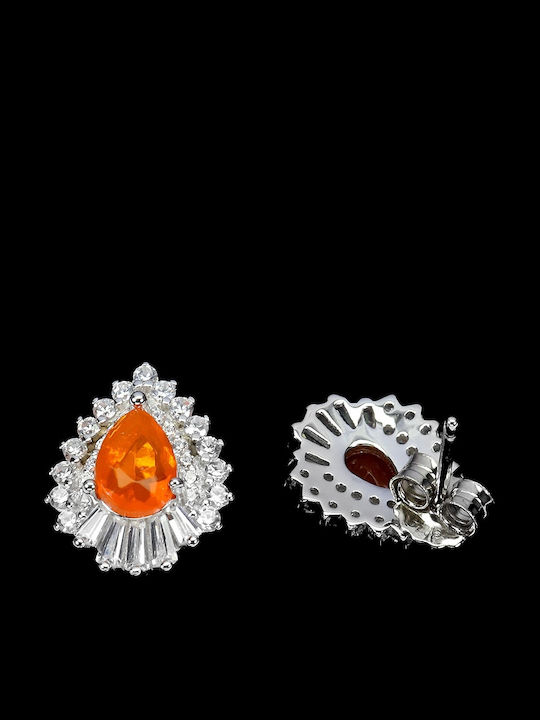 Songea Silver 925 Earrings Delicate Zircon Orange Natural Opals 4