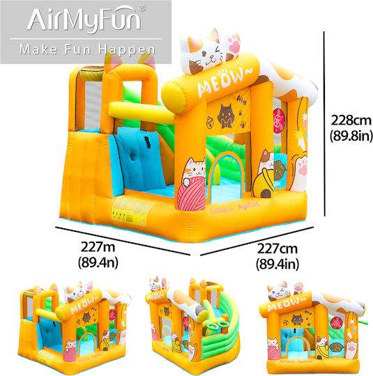 Fun Baby Inflatable Cat with Trampoline and Slide for Ages 3+