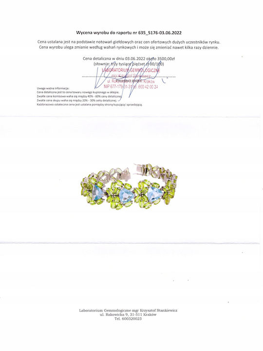925 Bracelet Topaz Peridot Certificate