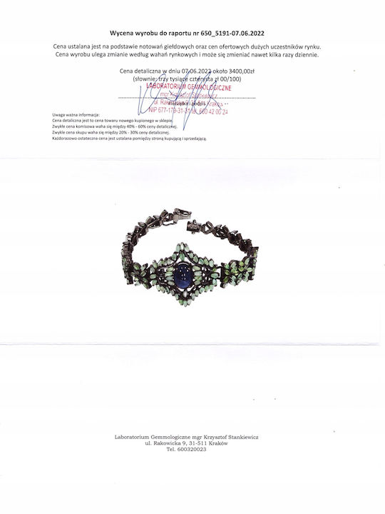 Silver Bracelet Sapphire Beryls Certificate