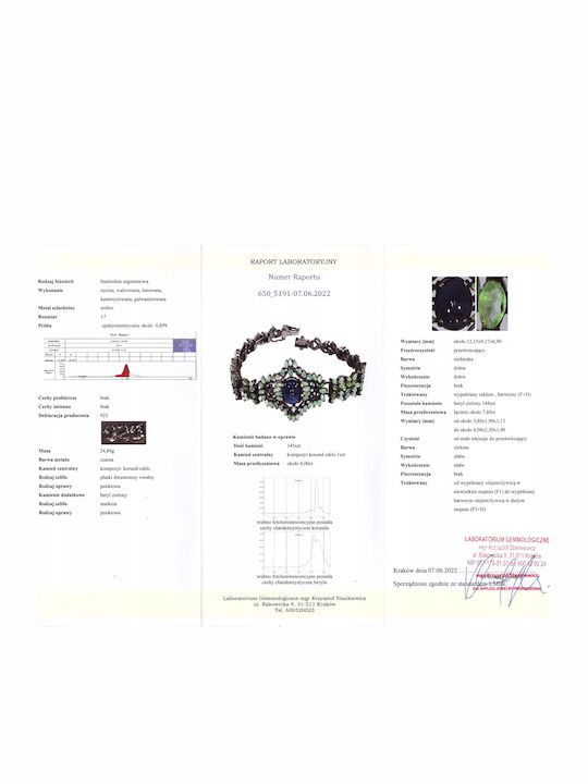 Silver Bracelet Sapphire Beryls Certificate