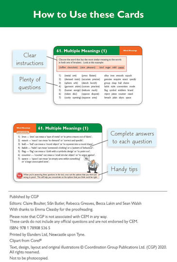 11+ Cem Revision Question Cards: Verbal Reasoning Vocabulary - Ages 10-11 (cgp Cem 11+ Ages 10-11)