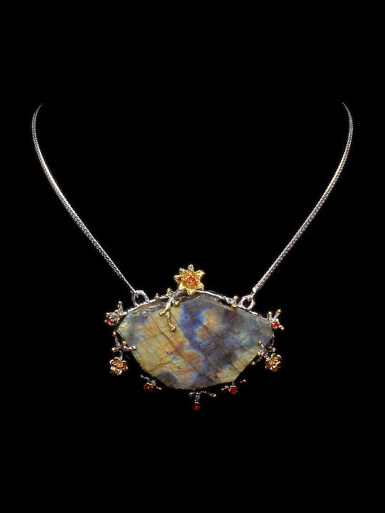 Silver Labradorite Necklace 179.3ct Sapphires