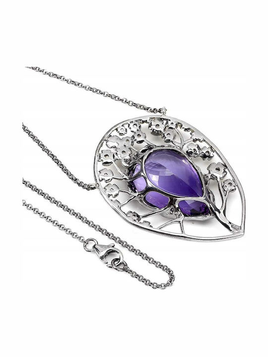 925 Necklace 30.50ct Amethyst Sapphires Certificate 925 Necklace 30.50ct Amethyst Sapphires Certificate