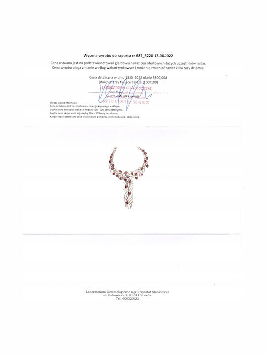 Beautiful Ruby Marcasite Necklace Certificate