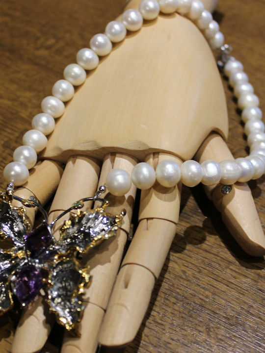 Silver Necklace Amethysts Emeralds Pearls