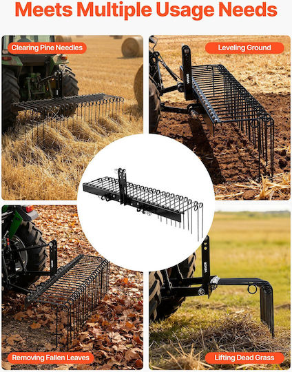 Vevor Adjustable 150 Cm Agricultural 3 Point Tractor Rake Category 1 26 Copper Spring Teeth Zxscj60inchbp8sl7001v0