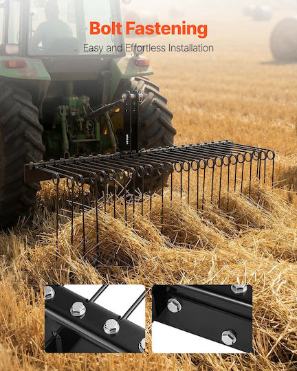 Vevor Adjustable 150 Cm Agricultural 3 Point Tractor Rake Category 1 26 Copper Spring Teeth Zxscj60inchbp8sl7001v0