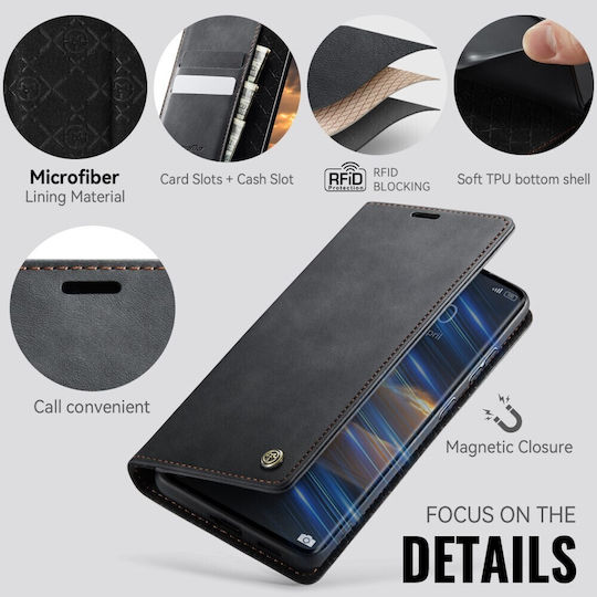Caseme Retro Книга Кожен Черен (Redmi Note 15)