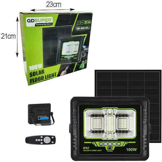 Gdsuper Wall Waterproof Solar LED Flood Light 100W Cold White 7500K with Remote Control IP67