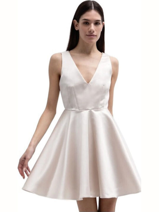 Summer Mini Evening Satin Beige Dress
