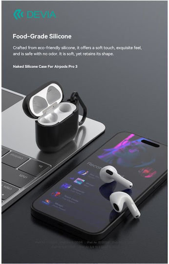 Devia Naked Silicone Case with Hook in White Color for Apple AirPods Pro 3