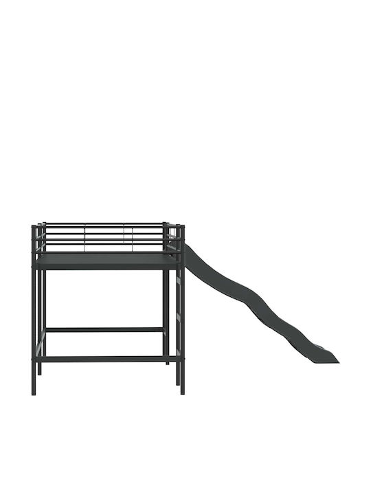 Pat Pentru Copii Tip Loft Bed Single Negru Pentru Saltea 90x200cm
