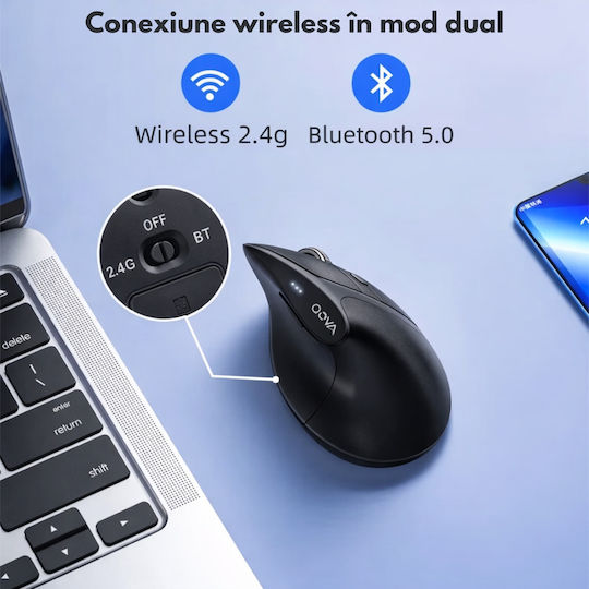 Qova Ασύρματο Εργονομικό Bluetooth Vertical Ποντίκι Μαύρο