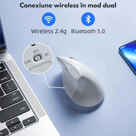 Qova Ασύρματο Εργονομικό Bluetooth Vertical Ποντίκι Λευκό