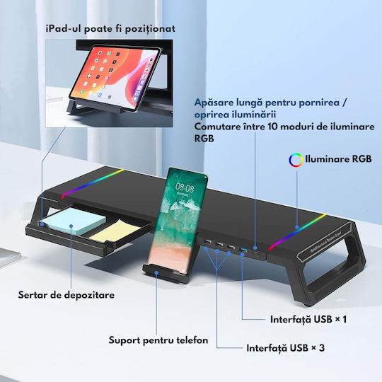 Newstar Suport Monitor de Birou 4 Porturi USB