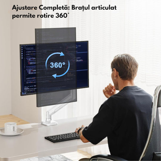 Bază de Birou pentru Monitor până la 32" cu Braț Albă