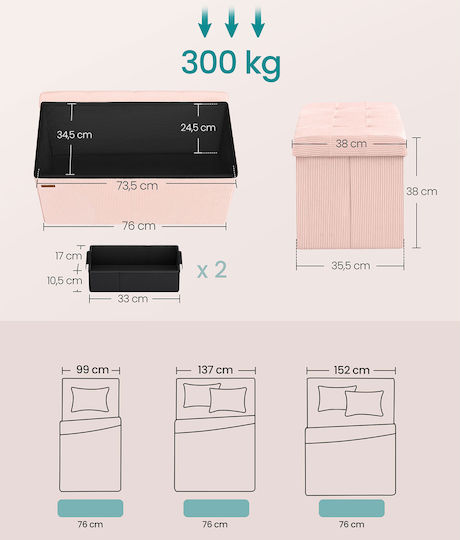 Bench Stool with Storage Space Wooden Pink 76x38x38cm