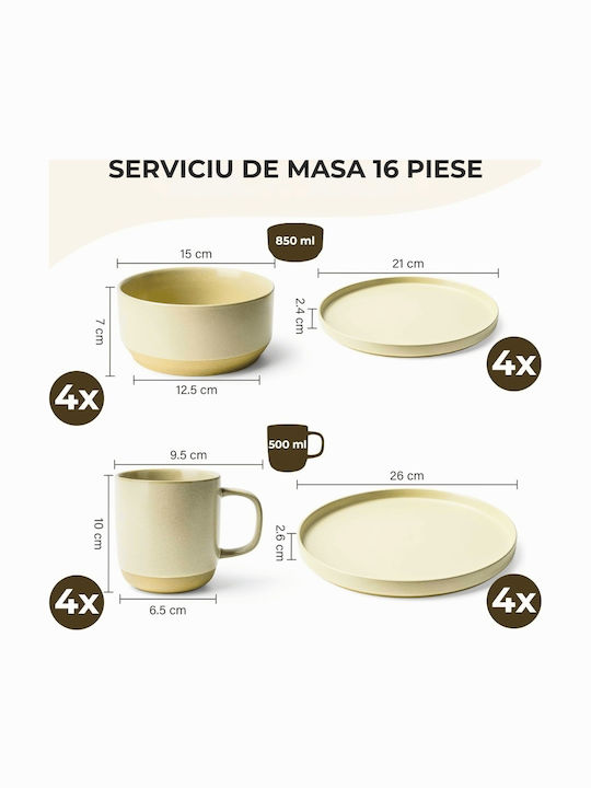 Miamio Geschirrset Keramik Beige 16Stück