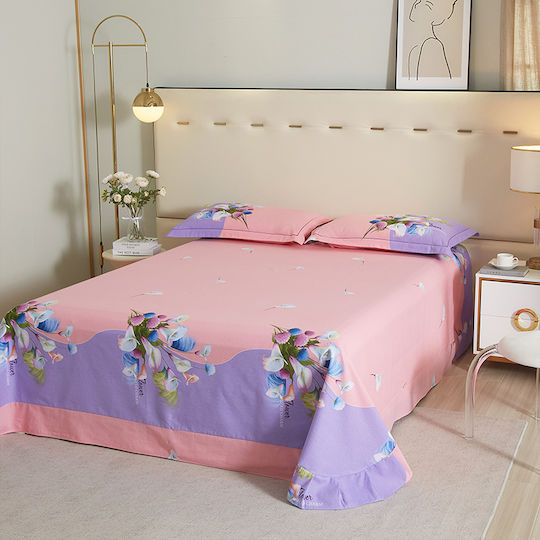 4 Seasons Collection Σετ Παπλωματοθήκη Φανελένια Υπέρδιπλη 220x240cm 2 Μαξιλαροθήκες & 1 Σεντόνι Ροζ Λιλά