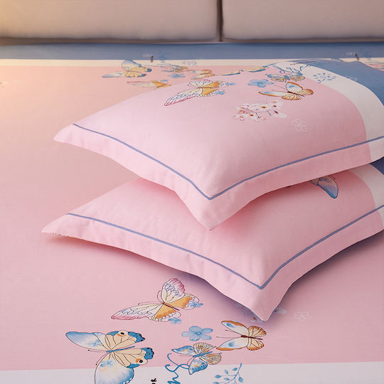 4 Seasons Collection Flannel Duvet Cover Set Super King 220x240cm 2 Pillowcases & 1 Bed Sheet Pink Blue