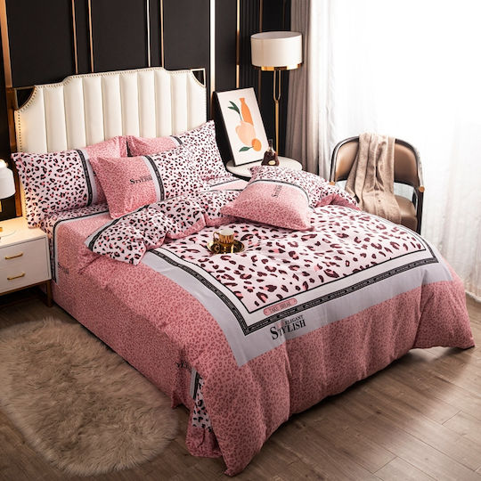 4 Seasons Collection Flannel Duvet Cover Set Super King 220x240cm 2 Pillowcases & 1 Bed Sheet Pink