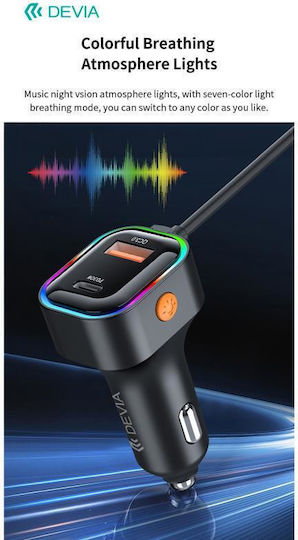 Devia Încărcător Auto 45W 3A Încărcare Rapidă cu Porturi 3xUSB 1xType-C Culoare Neagră