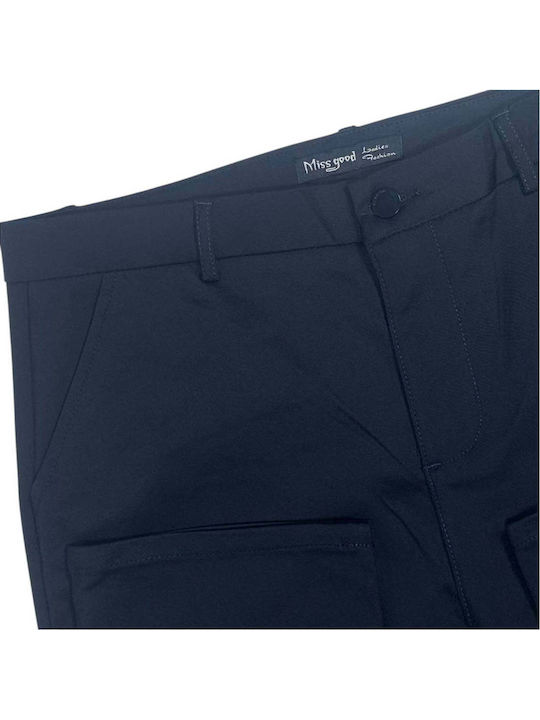 Women's Fabric Trousers in Straight Leg Style Blue