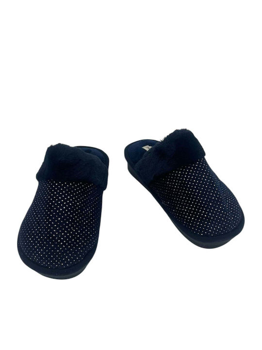 Winter Women's Slippers with Blue Fur