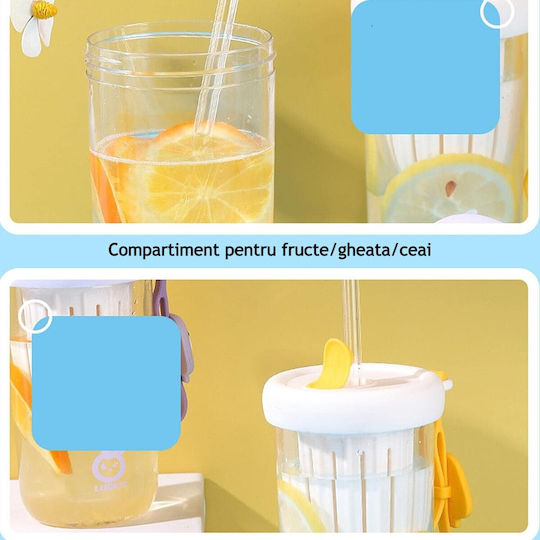 Alista Home Sticlă Pentru Copii Din Plastic Cu Pai Albă 500ml