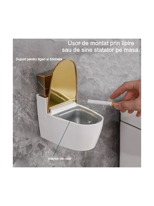 Creative Ashtray Alista Home Toilet Shape Gold Lid Abs Stainless Steel Material 12.5 X 9.8 X 8.4 Cm Adhesive Freestanding Mounting Bathroom Room Kitchen Balcony Gold
