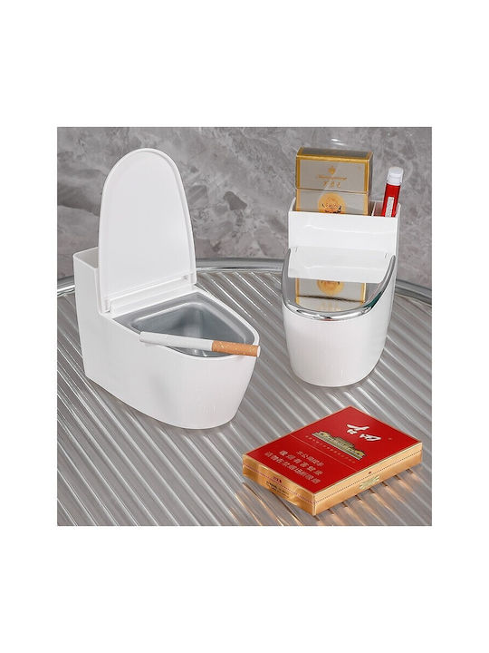 Cenușare Creativă Formă De Toaletă Capac Argintiu Material Oțel Inoxidabil Abs 12.5 X 9.8 X 8.4 Cm Montare Adezivă Independentă Baie Bucătărie Balcon Argintiu