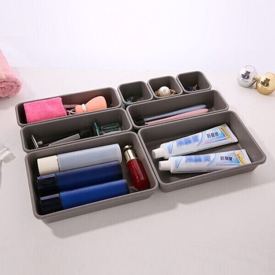 Set 8 Cutii Depozitare Sertar Cosmetice Ustensile Bucătărie Textile Plastic Gri Alista Home 23.5 X 16 Cm
