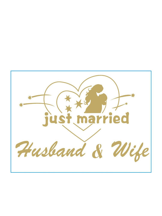 Sticker Decal Alista Home Temă Nuntă Design Iubitori Text Soț Soție Tocmai Căsătoriți 21x29 Cm Auriu
