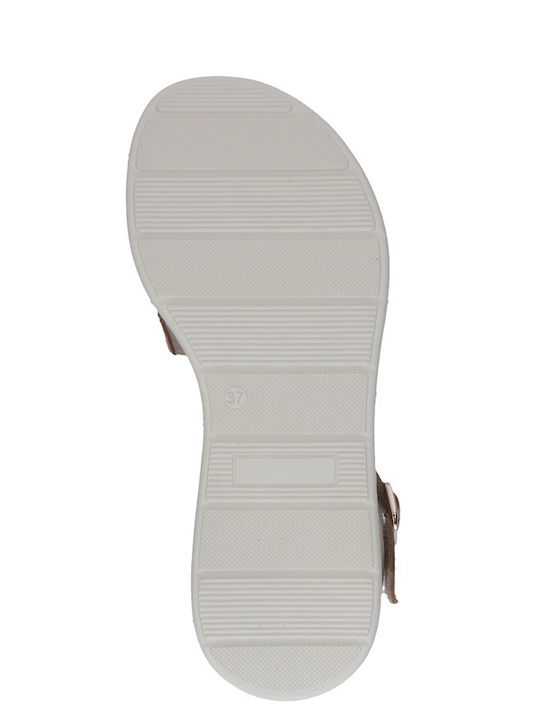 Leather Women's Flat Sandals Beige