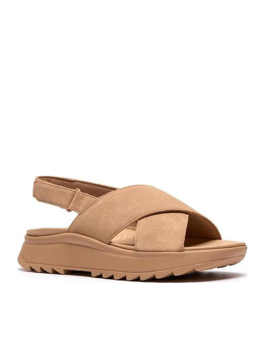 Clarks Dashlite Wish Δερμάτινα Σανδάλια Μπεζ