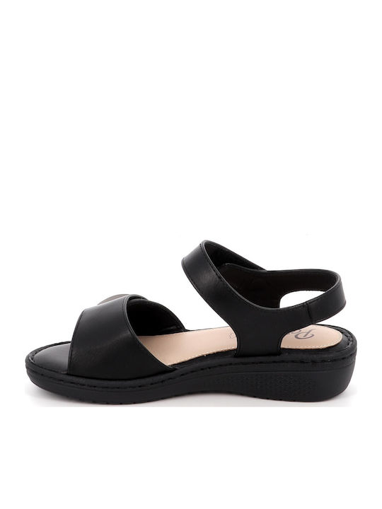 Damen Anatomisch Flache Sandalen Schwarz