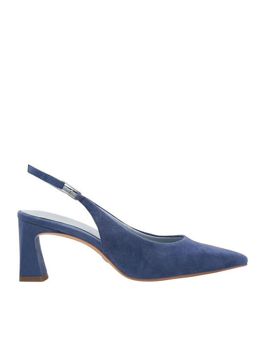 Leder Pumps mit Riemen Blau