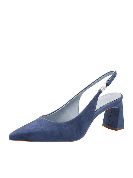 Leder Pumps mit Riemen Blau
